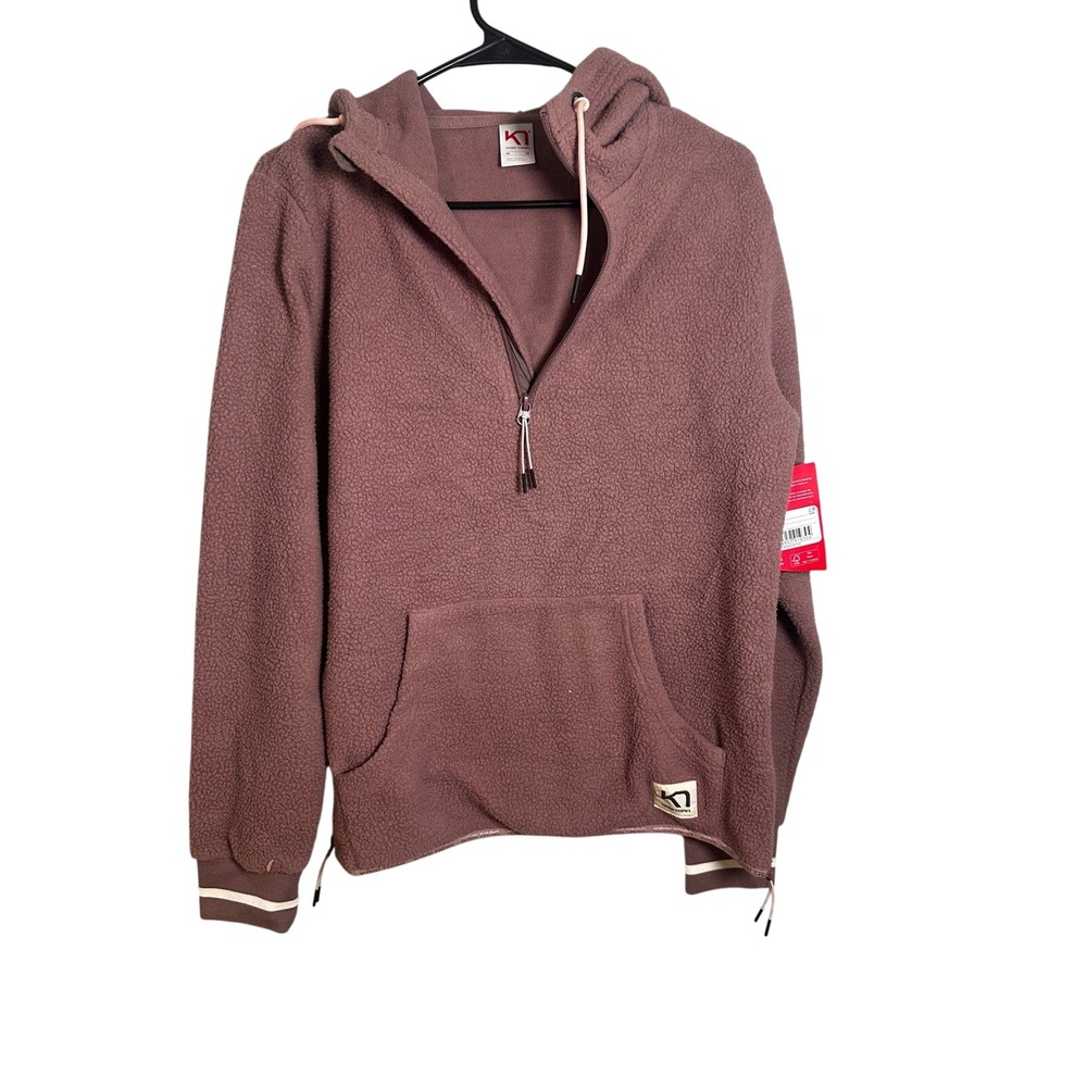 Kari Traa Rothe Hoodie Women Medium Taupe Half Zip Teddy Fleece 622570 NEW‎